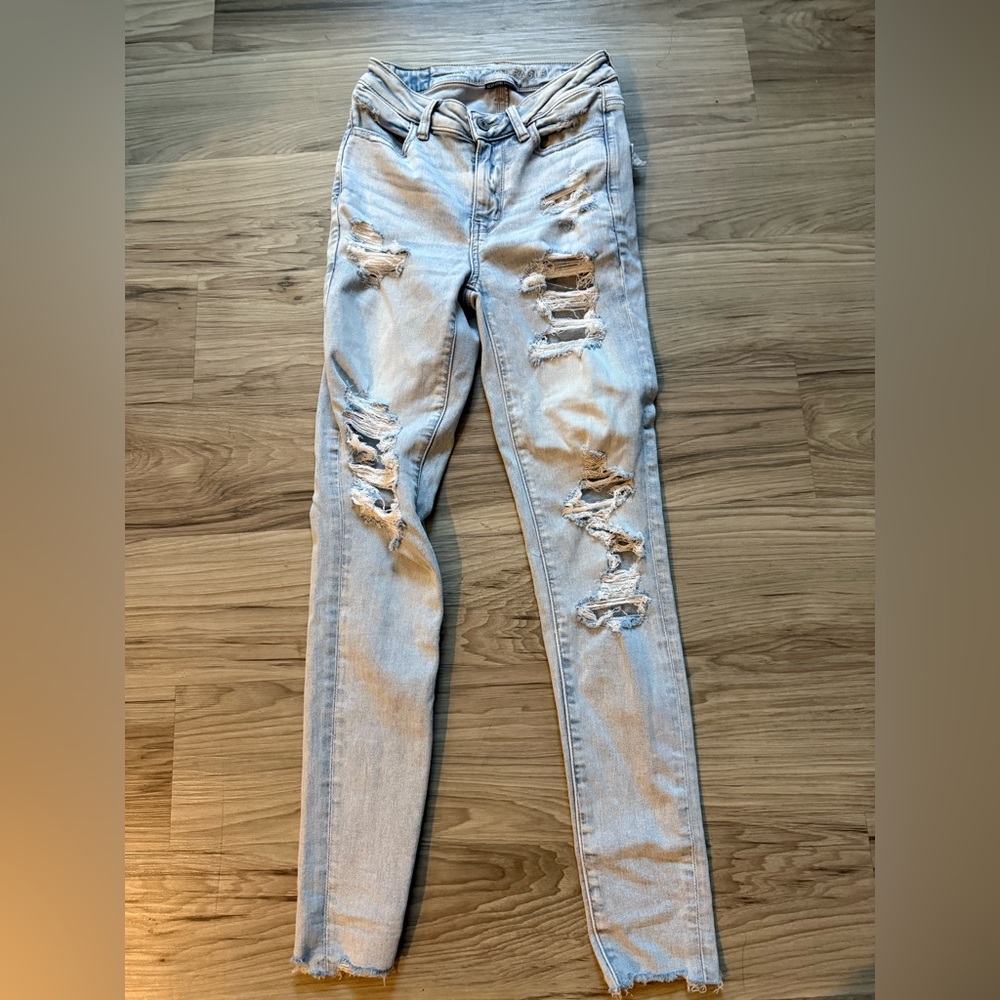 American Eagle Outfitters Blue Skinny Jeans Distressed Size 2